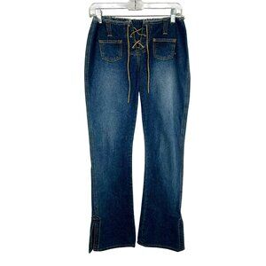 Y2K Abercrombie & Fitch Lace Up Boot Cut Jeans Women 30 Blue Low Rise Britney